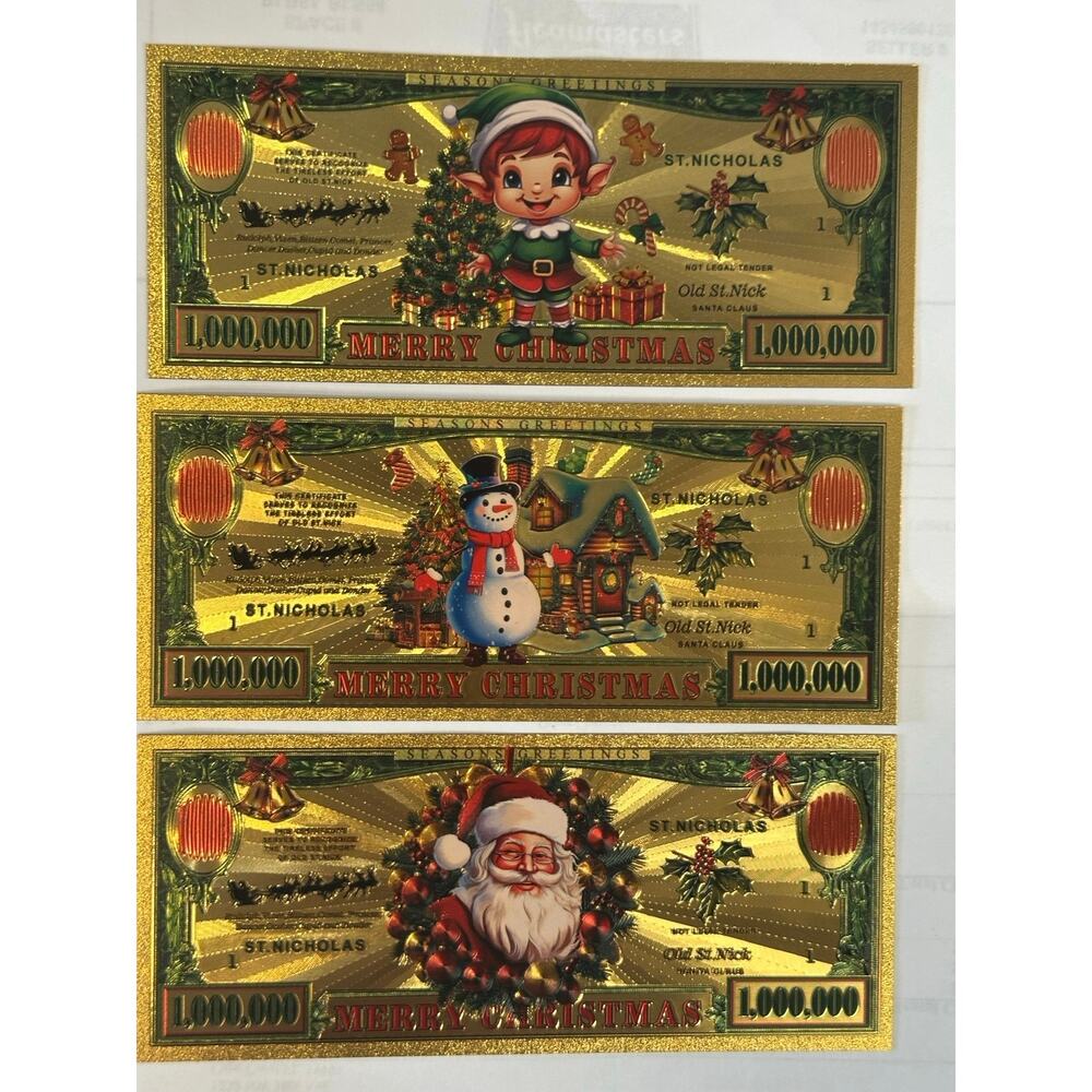 Christmas Gold Foil Novelty Million Dollar Notes 5 Piece Holiday Set